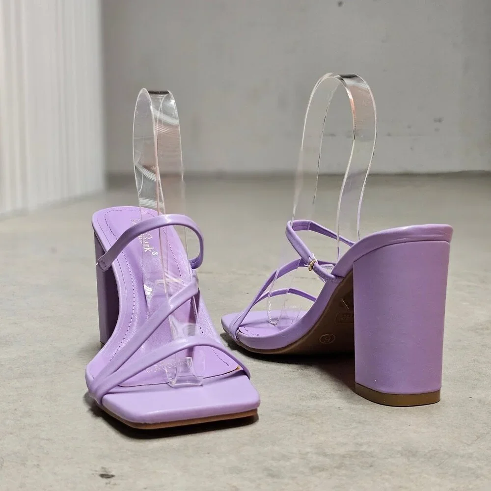 Purple Block Heel Sandals With Strappy Design Open Toe For Women
